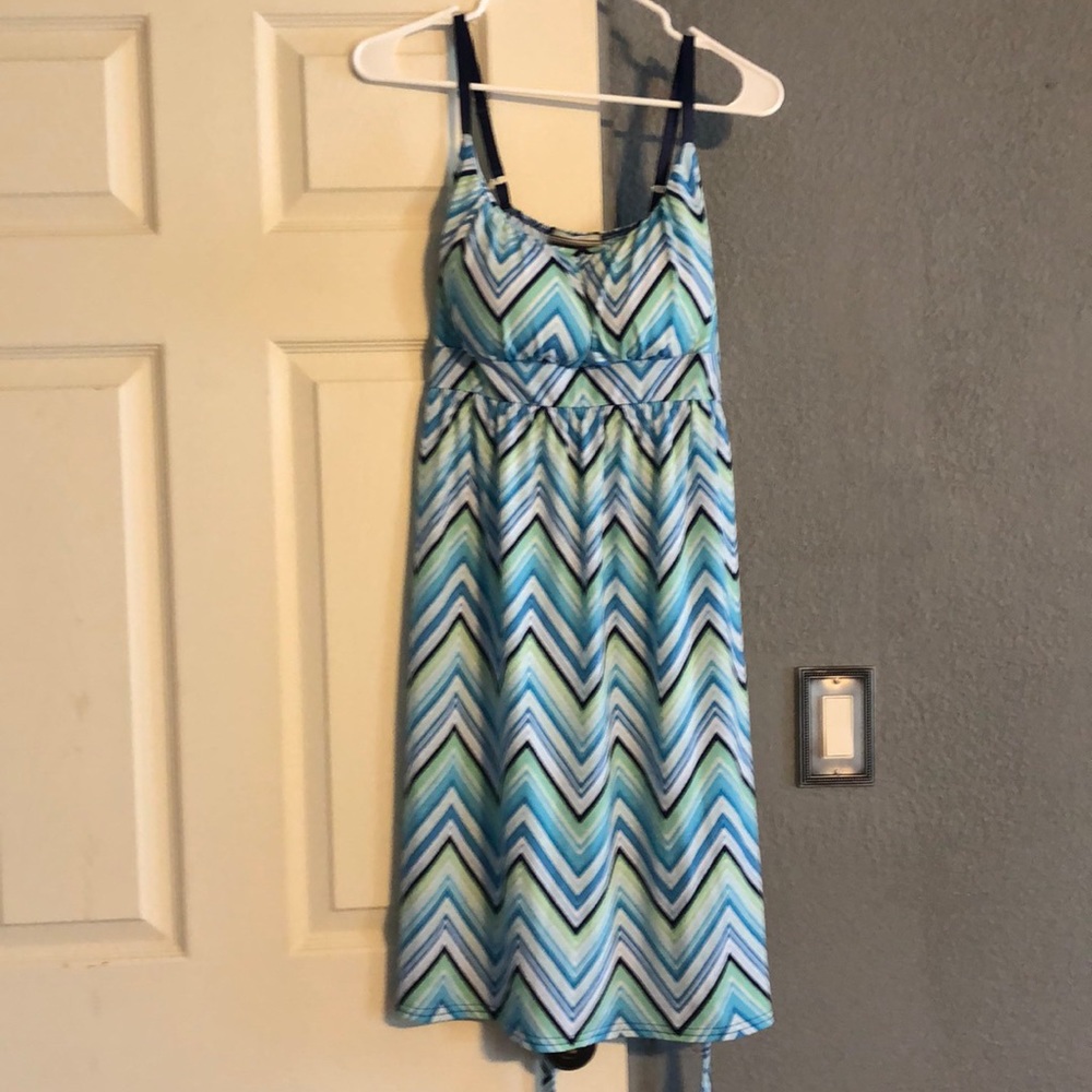 Never been worn. Blue chevron sun dress.